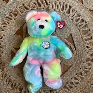 Ty Beanie Baby “B.B. Bear” Birthday Bear Vintage Pastel Tie-Dye Birthday Bear 01